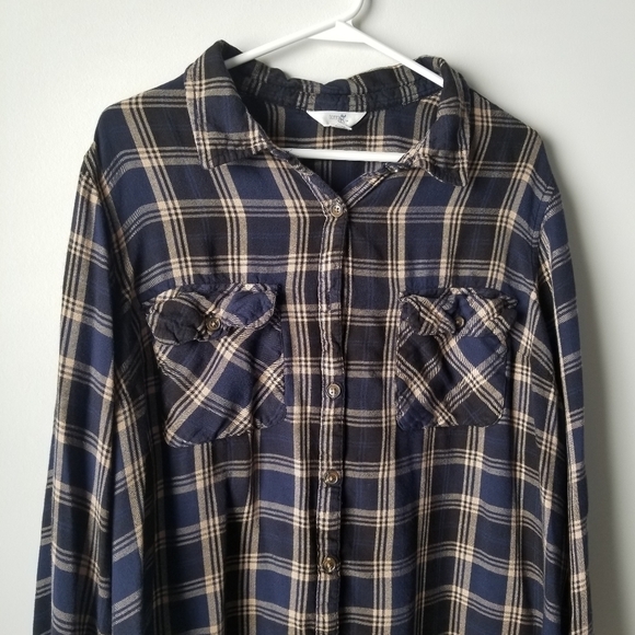 Terra & Sky Soft Button down Flannel Shirt Autumn Tartan/Navy Size 2X - Picture 5 of 13
